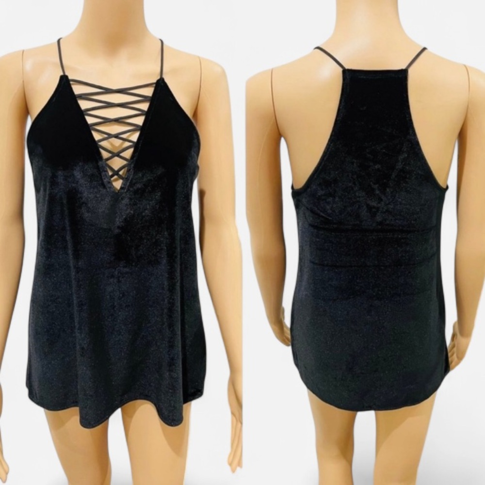 Express Black Velvet Strappy Tank Top S